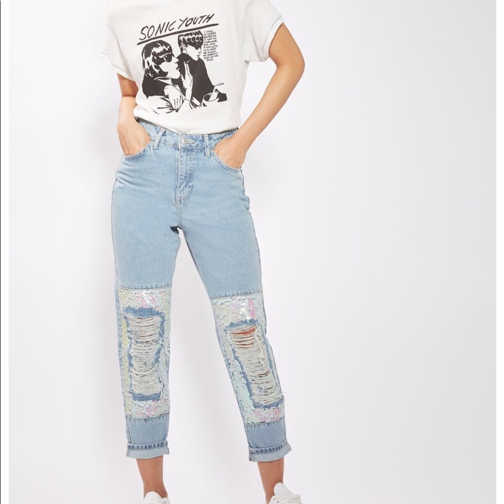 Topshop Sequin Moto MOM high waisted jeans